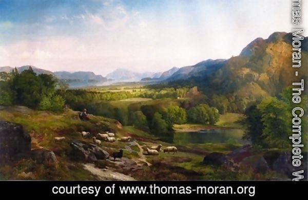 Thomas Moran - Shepherdess Watching Her Flock