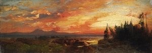Thomas Moran - Sunset on the Great Salt Lake, Utah