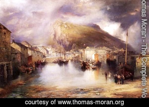 Thomas Moran - An English Fishing Village  Polperro  Cornwall